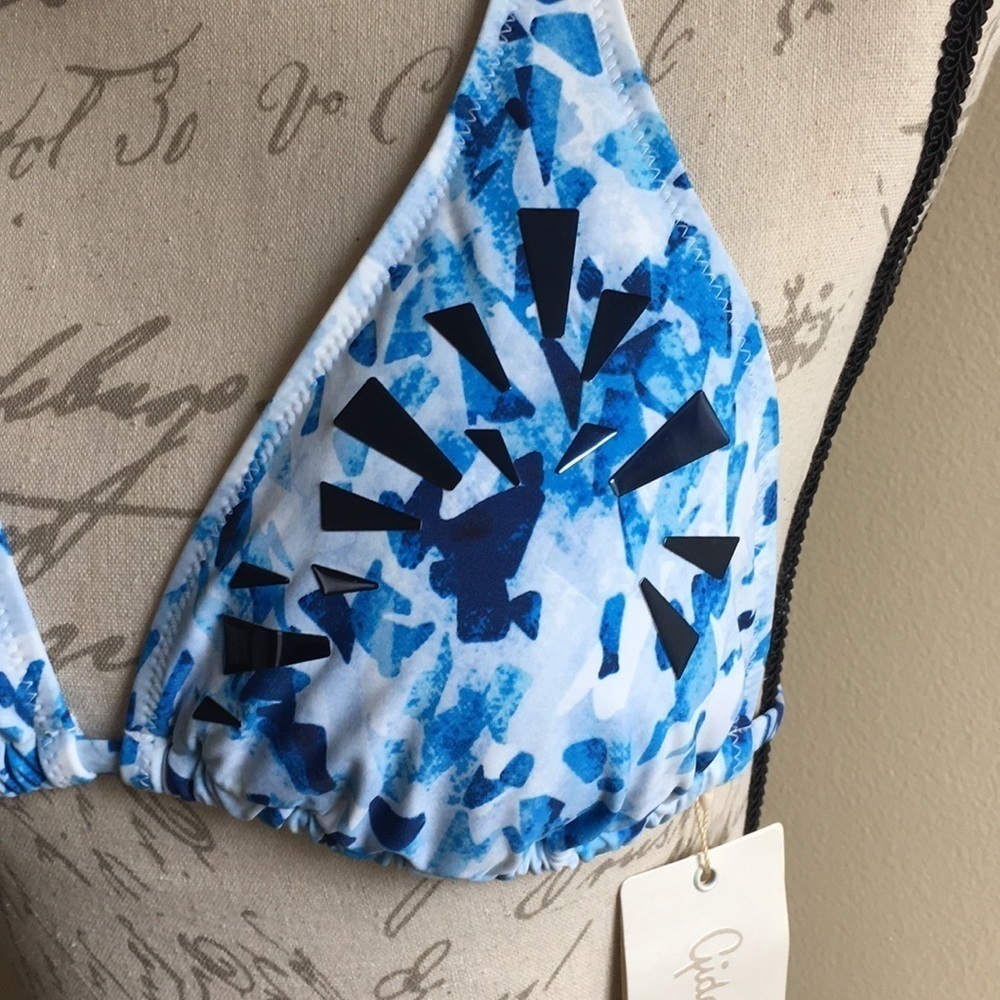 NWT Bikini Top Blue Mirror Shattered USA 8 EUR 38 - Picture 2 of 5